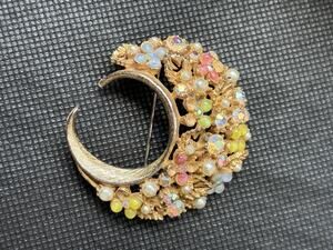 Vintage Arthur Pepper Art Flower Pearl Petal Crescent Gold Tone Brooch Pin